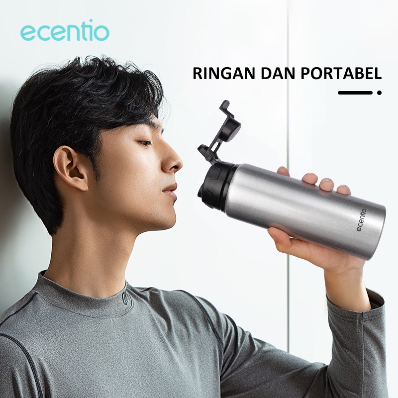 ecentio &amp; FOODI botol minum aesthetic 750ml Hitam/tumbler minum aesthetic sport sepeda Hitam/botol air/tempat minum dengan pegangan//botol air tumbler minum 750ml Black