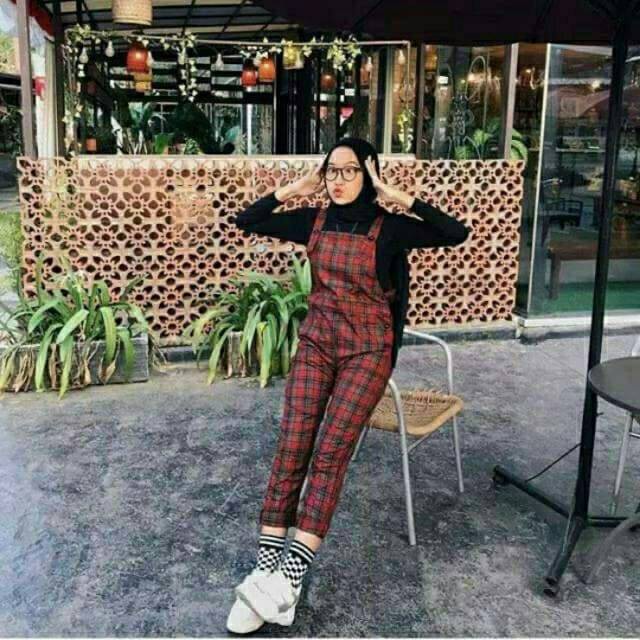 SET OVERALL KOTAK KOTAK / SETELAN WANITA  / OVERALL / JUMPSUIT