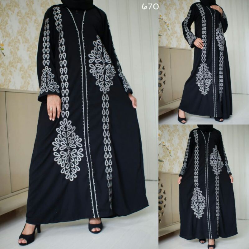 NEW EXCLUSIVE ABAYA BORDIR SILVER KODE 670 / PREMIUM BORDIR KOMPUTER / IED SERIES ABAYA BORDIR