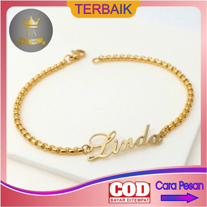 Gelang Nama custom Titanium Anti Karat bracelet korea aksesoris fashion wanita putih emas silver