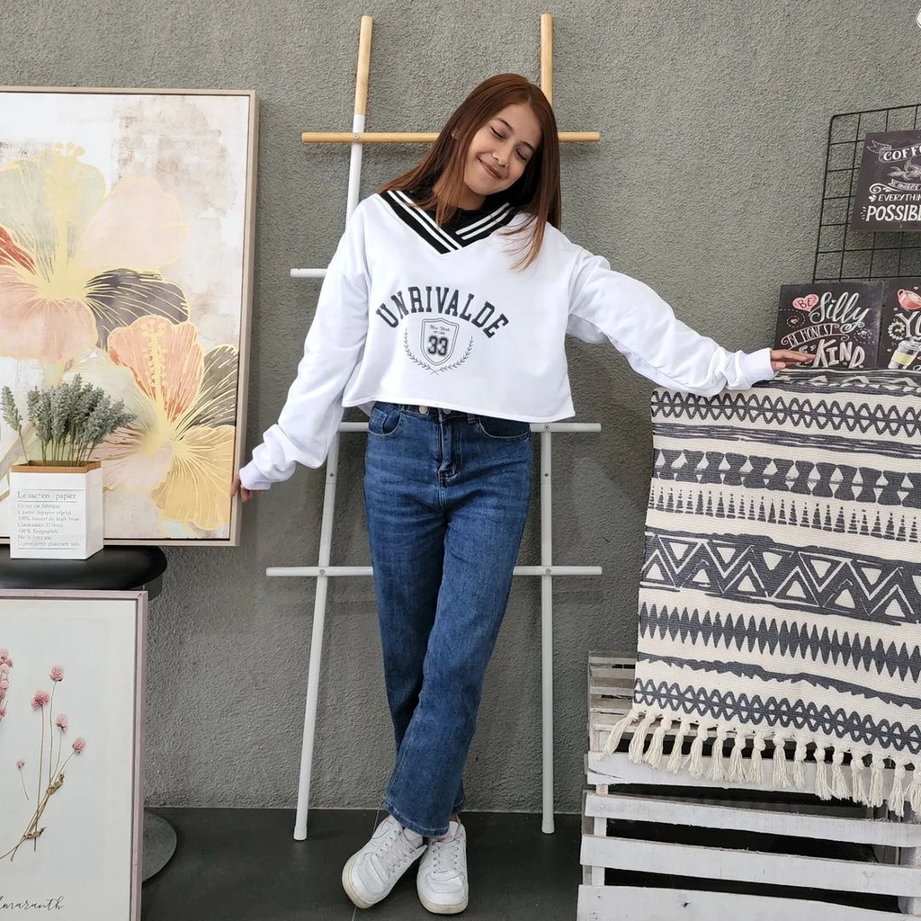UNRIVALDE CROOPE - Vneck Oblong Sweater Oversize - Sweater Crop Wanita  Terbaru Fashion Terkini Korean Style