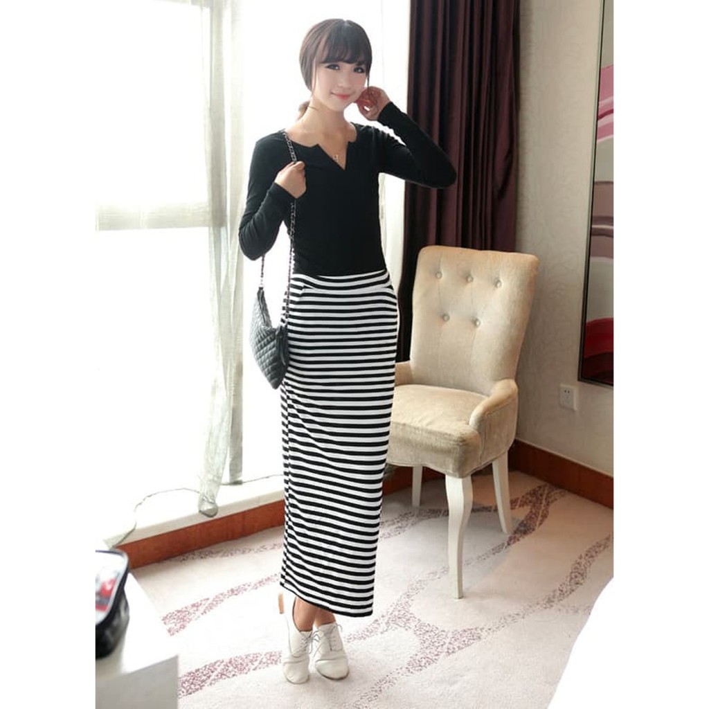 Menakjubkan Terlaris Rok Panjang Hitam Putih Garis Stripe Af Sk 01 Diskon