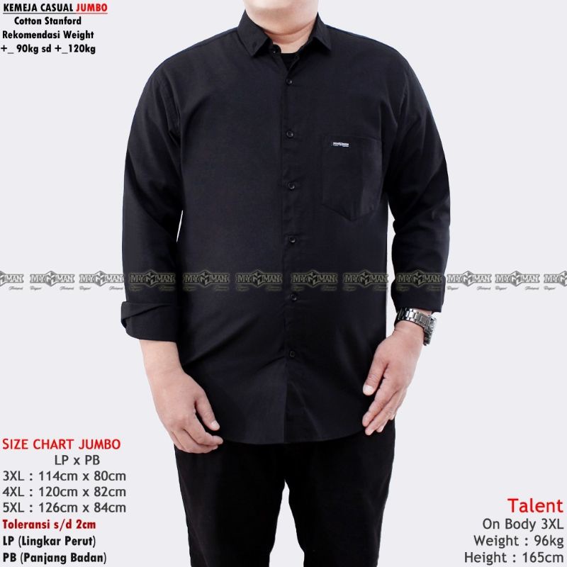 Kemeja formal Pria Jumbo 3XL 4XL 5XL hem polos lengan panjang original myman