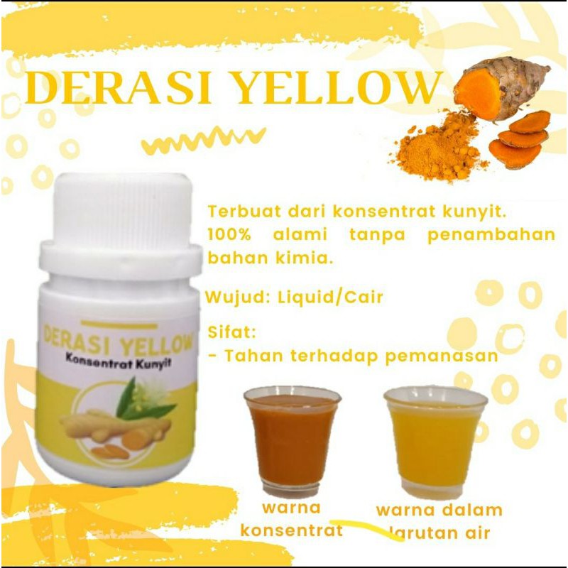 

Derasi yellow liquid/konsentrat kunyit. PEWARNA MAKANAN ALAMI!