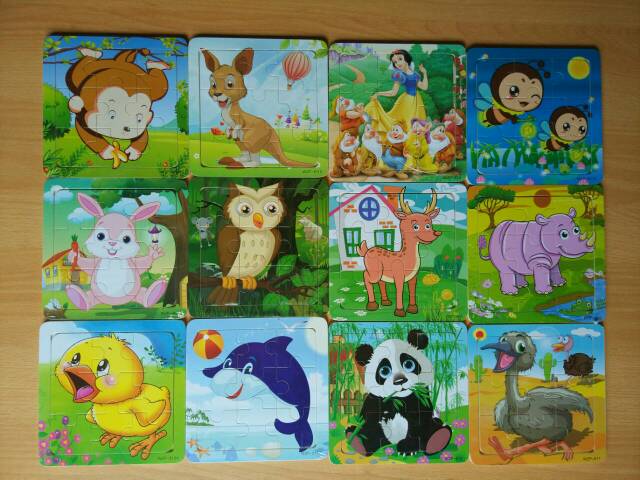 Promo AA mini wooden puzzle animal mainan puzzle animasi hewan