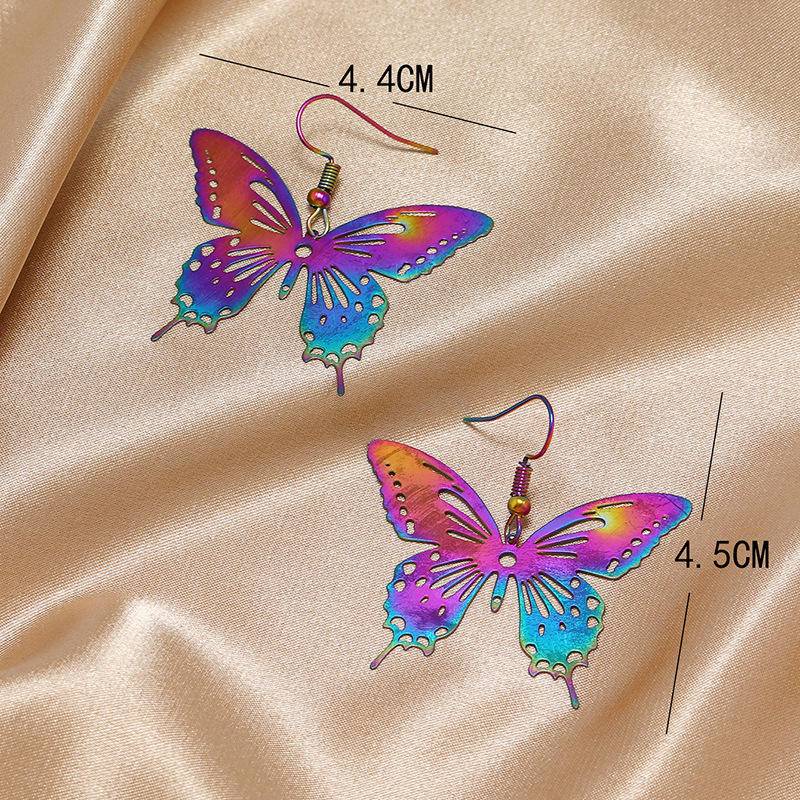Anting Gantung Model Kupu-Kupu Hollow Warna-Warni Bahan Metal Untuk Wanita