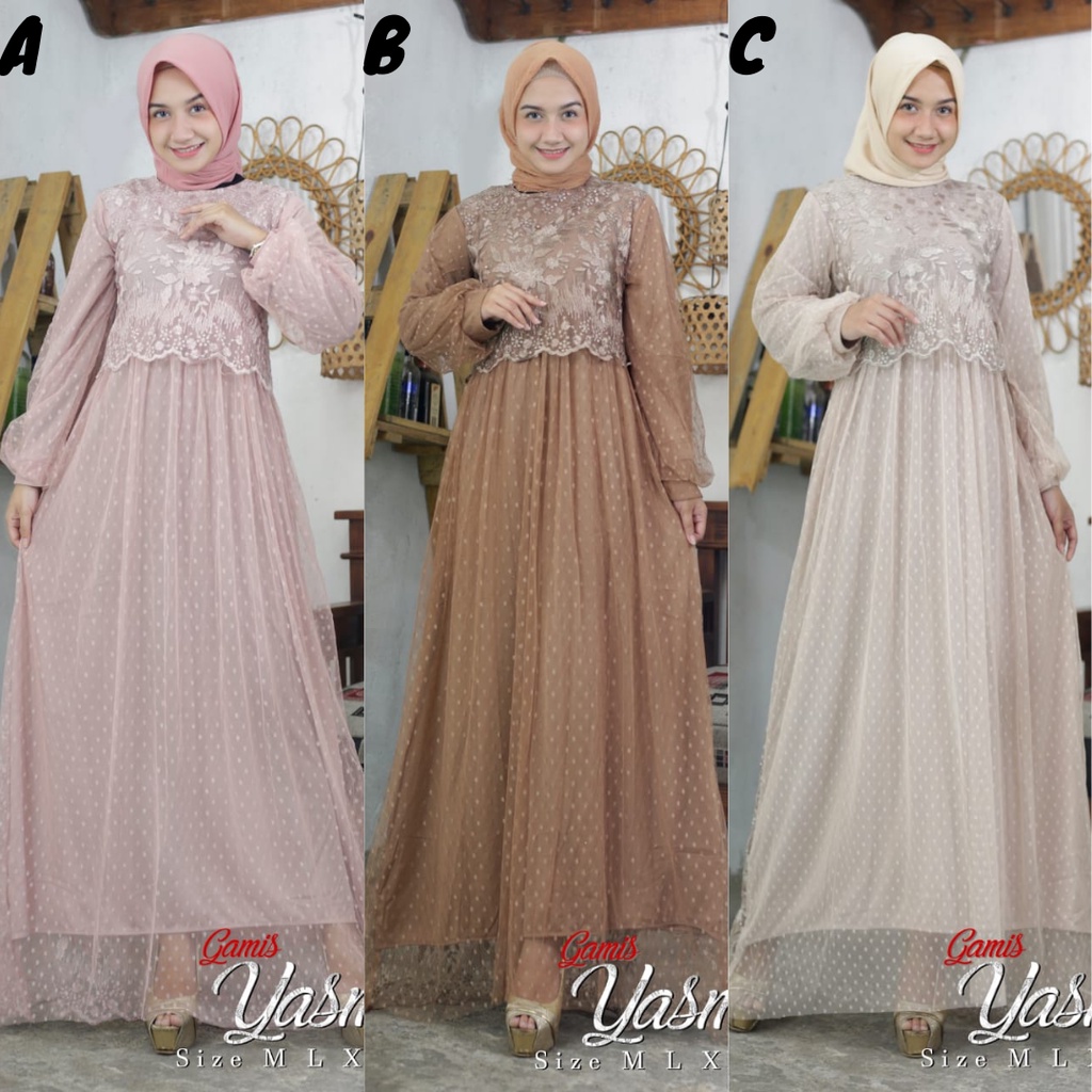 Gamis Tulle Yasmin Baloon Full Furing Rosegold Dan Warna Lain