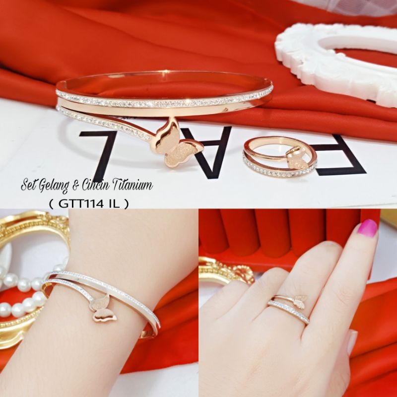 Gelang Titananium Set Cincin Kupu kupu GTT114 IL