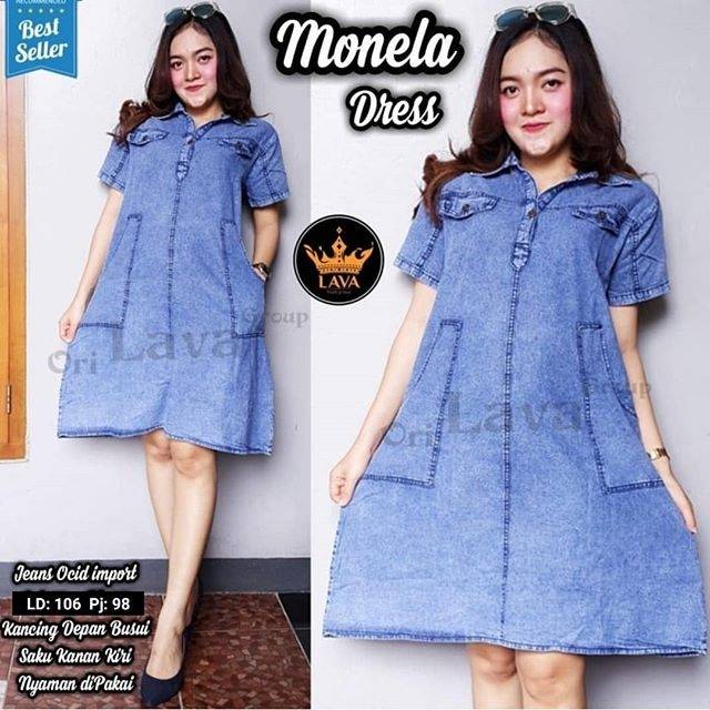 Monela Dress Jeans Denim . Dress Jeans Acid Untuk Wanita Dewasa Murah