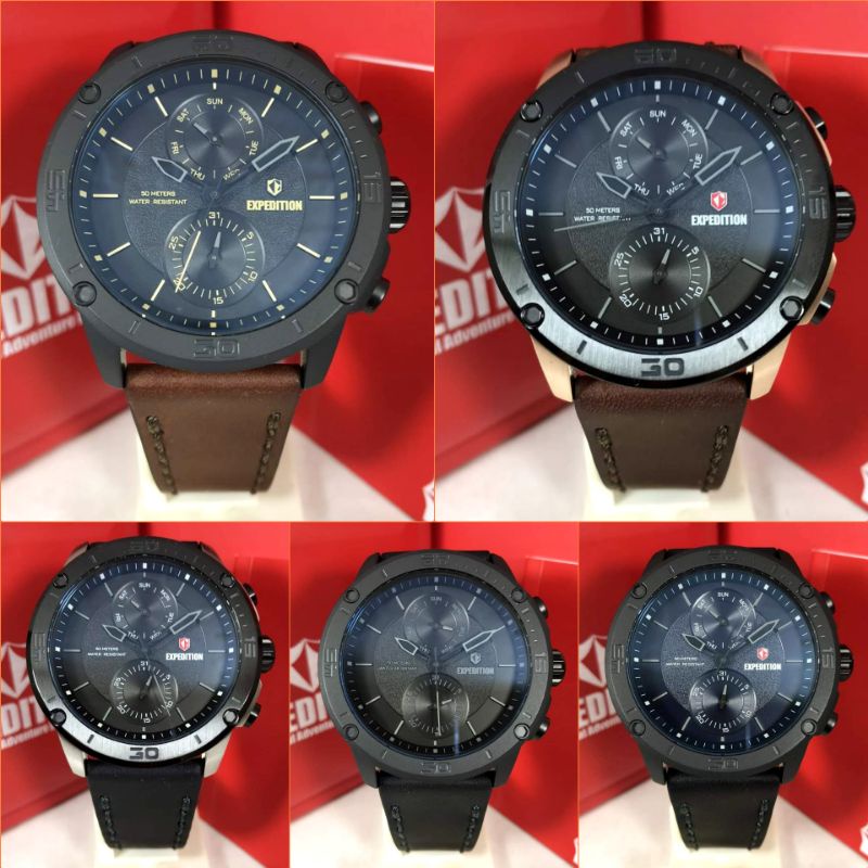 Jam Tangan Expedition Pria Original E 6821 Tali Kulit Asli Stainless Steel Garansi Resmi 1 Tahun