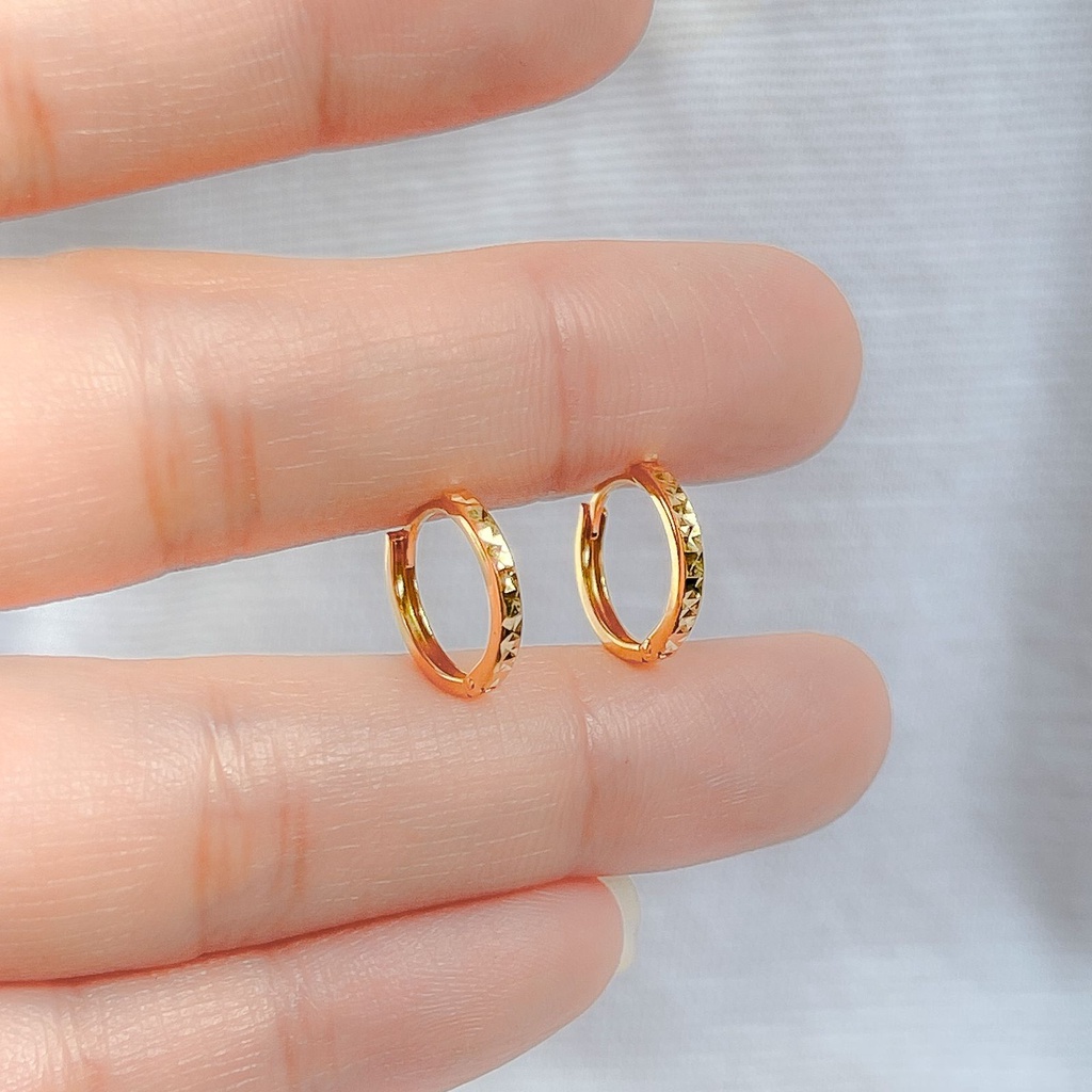 Gold, putih. Anting bulat anak dan dewasa emas asli kadar 700 70% 16k kerabu giwang ukir jepit gipsy kilat UBS 1 gr