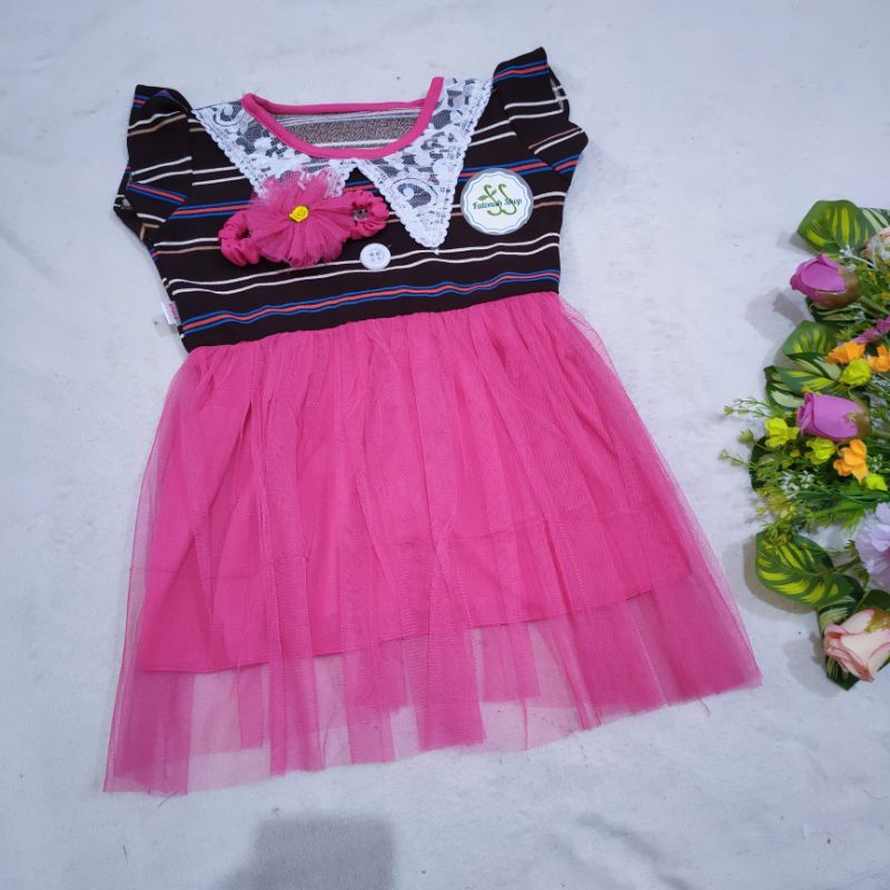 Dress Anak 2 3 Tahun cewek perempuan Dress lucu Free Bando (Dress Bando Strit)