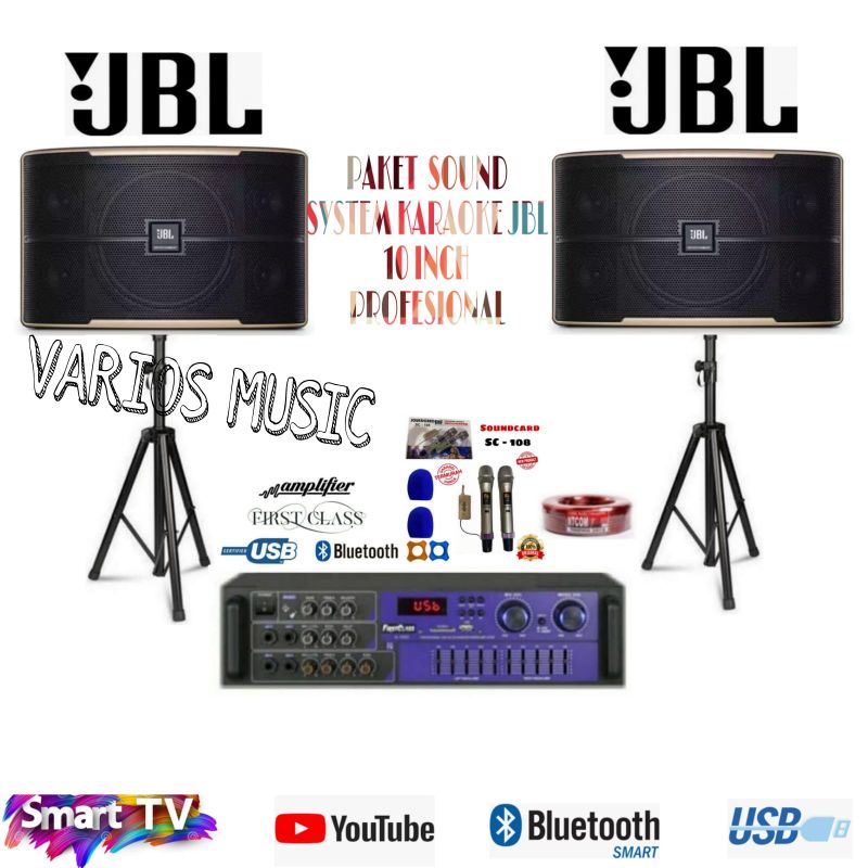 PAKET SOUND KARAOKE JBL 10INCH AMPLIFIER BLUETOOTH USB MIC WIRELESS