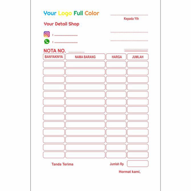 

Cetak Nota Bon 2 Rangkap/Ply Warna Full Color - Standart Kode 153