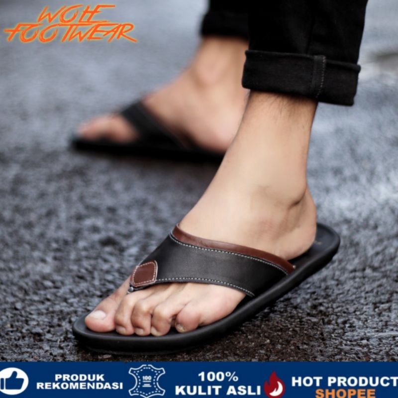 CAVIT BLACK Sandal pria kulit asli cevany original handmade sandal jepit kulit pria bisa COD