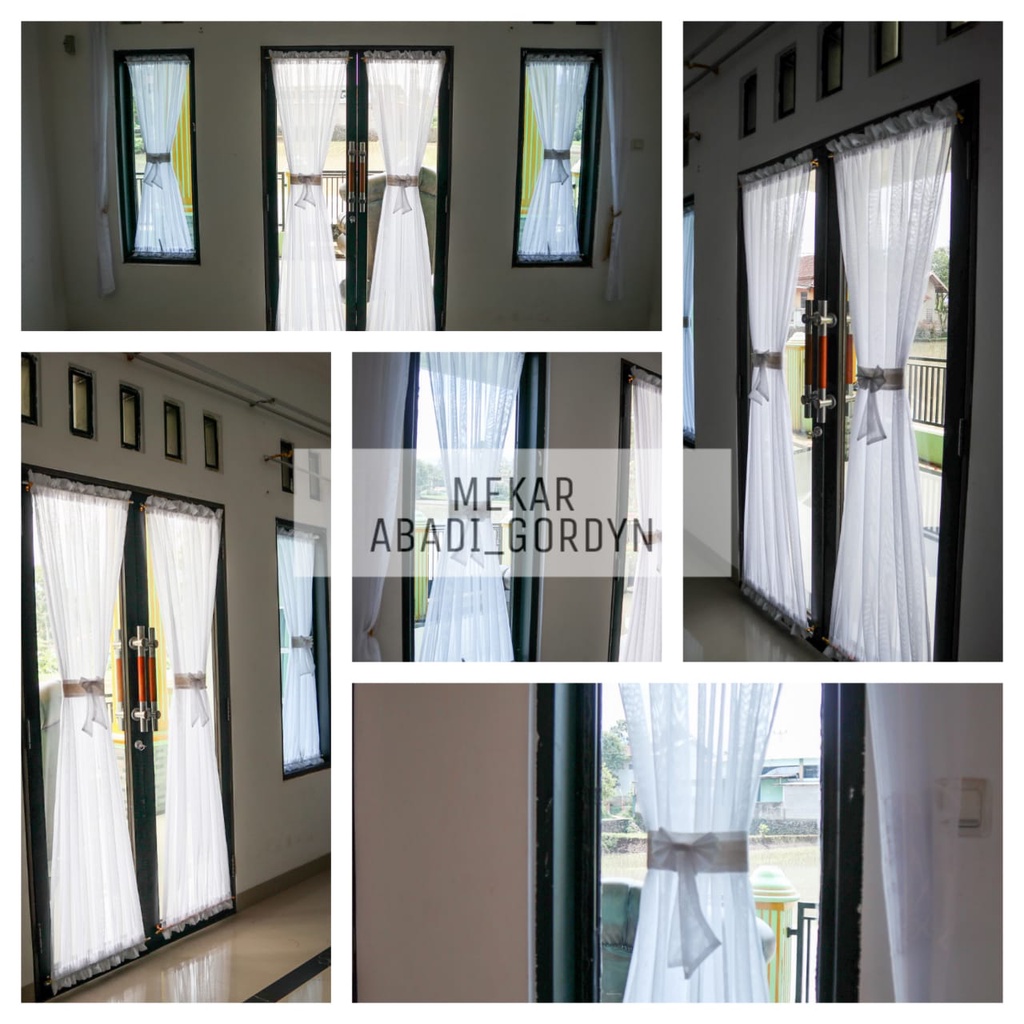 Gorden Vitrase Kupu Kupu Pita Spiral Tinggi 100 - 250 cm Hordeng Putih dan Cream Polos Jendela Pintu