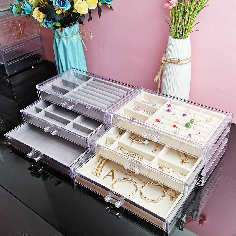 Rak Tempat Perhiasan Tingkat 3 Laci Jewelry Box Rak Akrilik Kalung / Cincin / Gelang / Anting Emas  F635