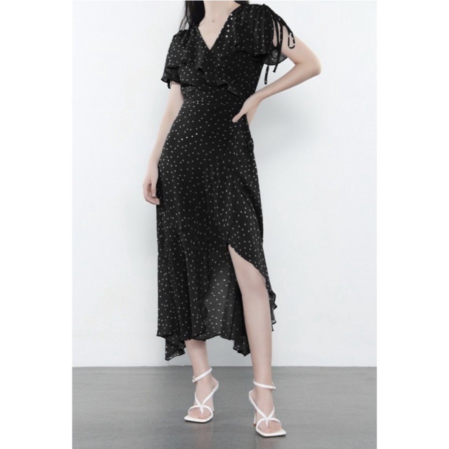 CASUAL MIDI PREMIUM POLYESTER DRESS MOTIF POLKADOT KOREAN STYLE NEW