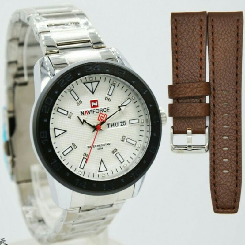 NAVIFORCE 9109 JAM TANGAN PRIA ORIGINAL RANTAI STAINLESS FREE TALI KULIT