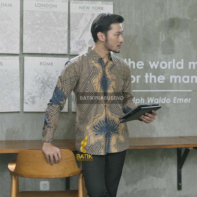 KEMEJA BATIK MOTIF WIBISANA BATIK PRIA MODERN BAJU NGANTOR BAJU KONDANGAN BATIK PRABUSENO