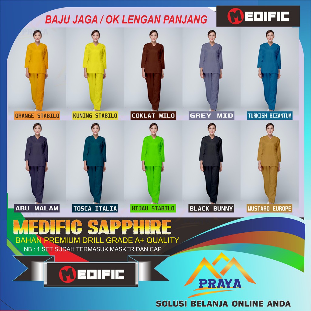 Seragam baju ok oka scrub baju jaga LENGAN PANJANG warna 1