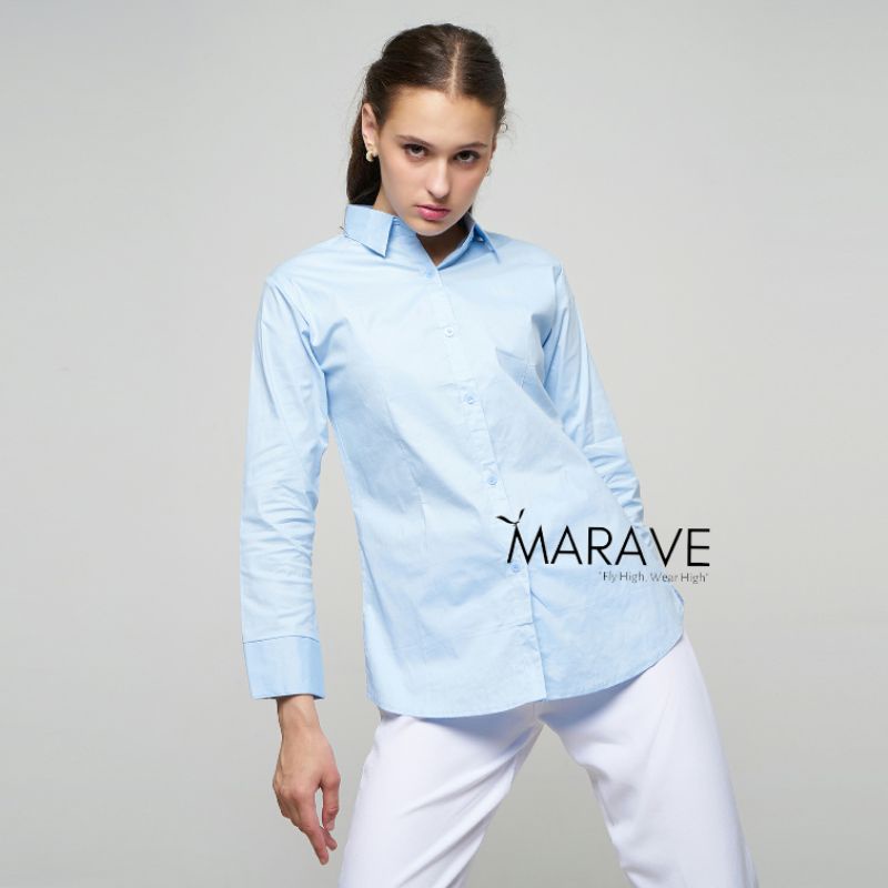 kemeja kerja wanita biru langit kemeja polos wanita lengan panjang warna biru langit kemeja formal k