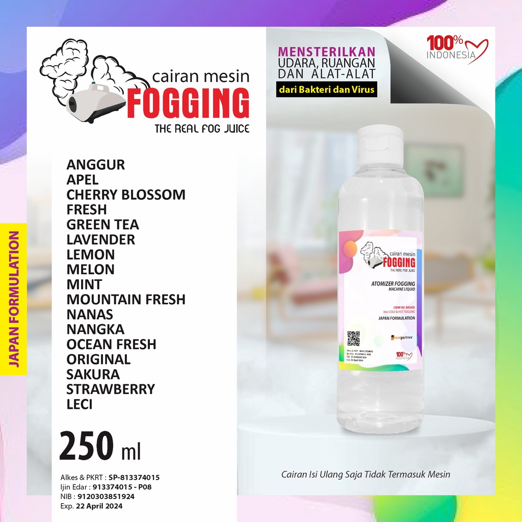 Cairan Mesin Fogging Aroma Segar 250 ml Botol Pet / Cairan Fogging Atomizer Segar 250 ml Botol Pet