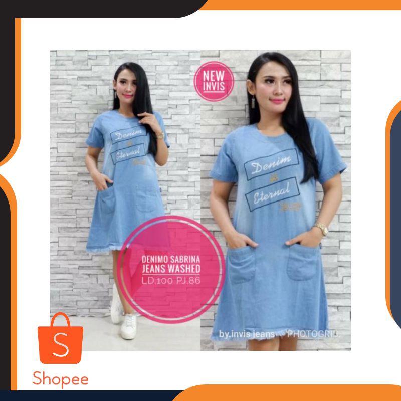 2 Promo Tunik Jeans Promo matt Jeans Wash HQ LD100-PB86 Aksen Rawis Bawah Termurah Best Seller