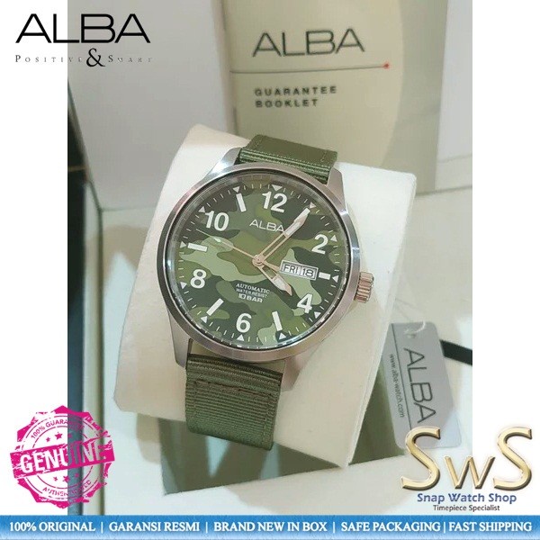 Alba AL4267 AL4267X1 Camo Green Strap Nylon Automatic 43 mm Original Resmi