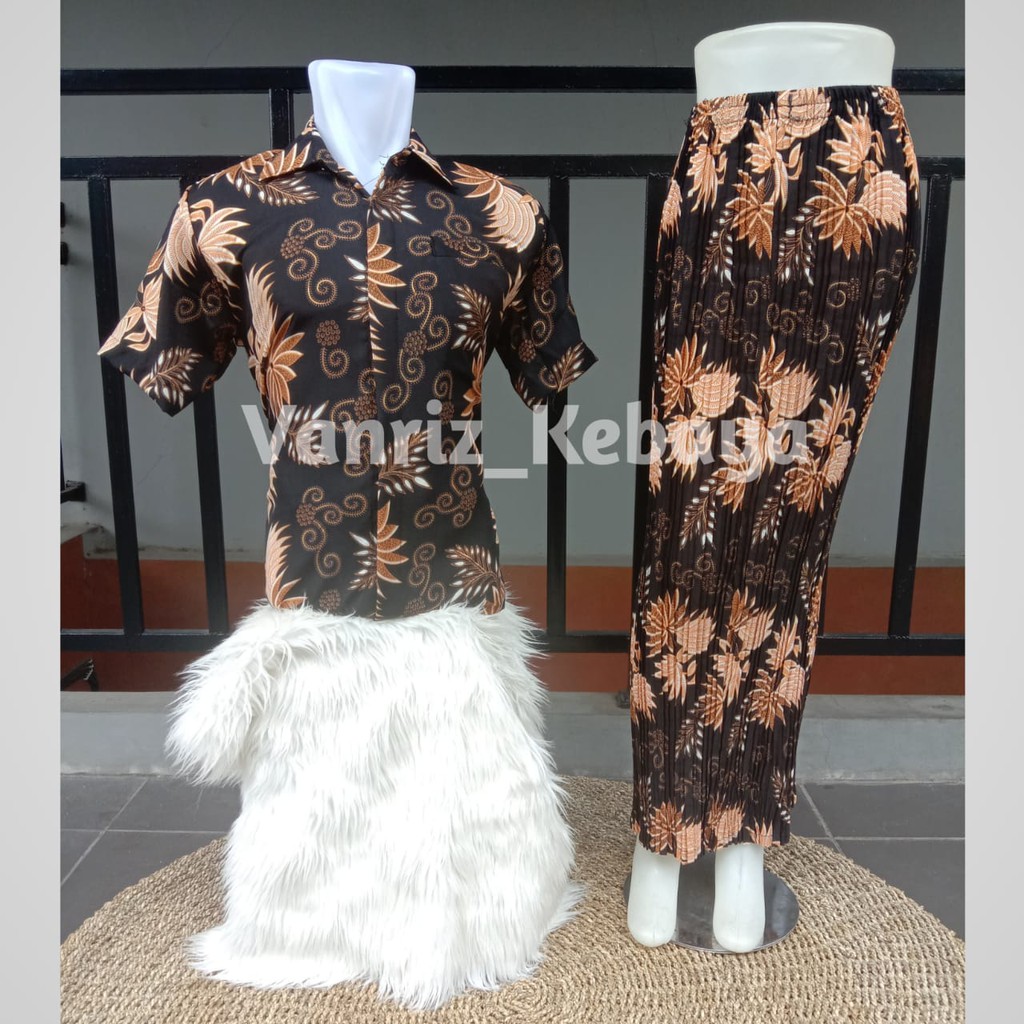 BATIK COUPLE/KEMEJA BATIK COUPLE/BATIK COUPLE LENGAN PENDEK/ROK PLISKET COUPLE