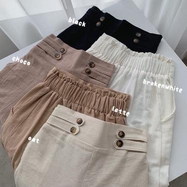 Celana Kulot Highwaist - Linen Cullote Double Button - NN [ZWD.11Au22w]