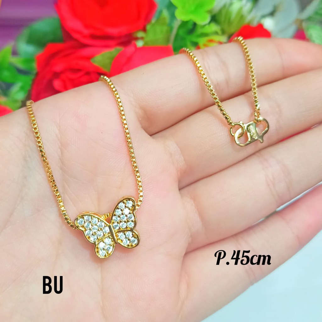 Kalung Dewasa motif kupu-kupu pertama zircon gold&amp;silver tidak karat COD