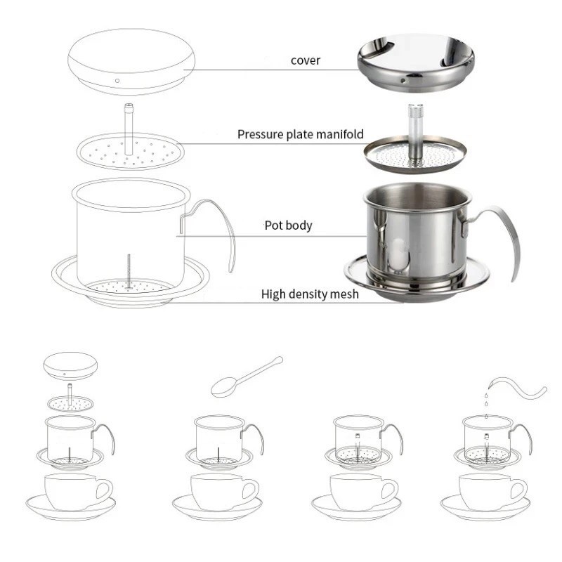 Vietnam Drip Premium Coffee Maker Q8 Peralatan  Kopi Filter Sekrup Stainless Steel Manual Brew