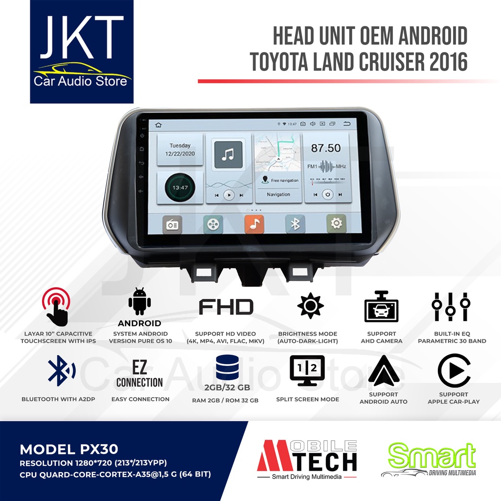 Head Unit ANDROID OS 10 OEM Tape Mobil TOYOTA LAND CRUISER (2016) MTech MOBILETECH RAM 2 GB ROM 32 G