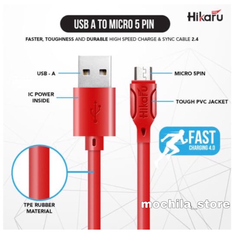 Kabel Data Fast Charging USB Micro 5 Pin - Dura Fast 2.4A - Fast Charger - 1 Meter - Hikaru