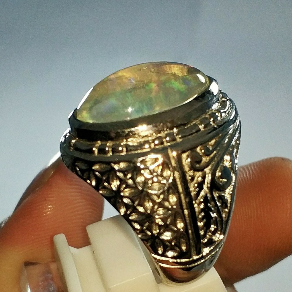 CINCIN BATU AKIK PERMATA NATURAL KALIMAYA KRISTAL WHITE OPAL