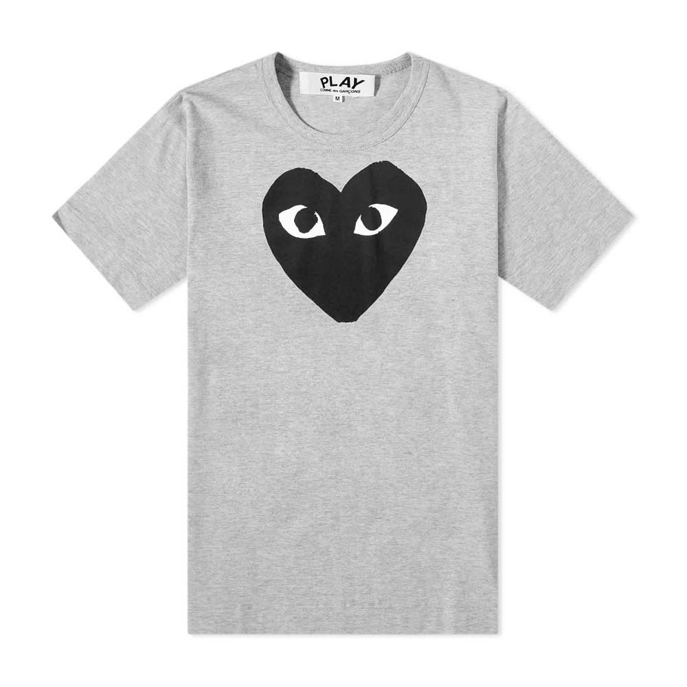 CDG Men Big Black Heart Tee Grey 100% Authentic