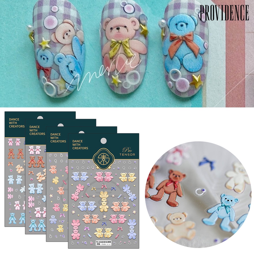 Providence Bear Shape Nail Embossed Sticker 5D Ultra Thin Craft Nail Art Decals Embossed Lovely Bear Decor for Manicure