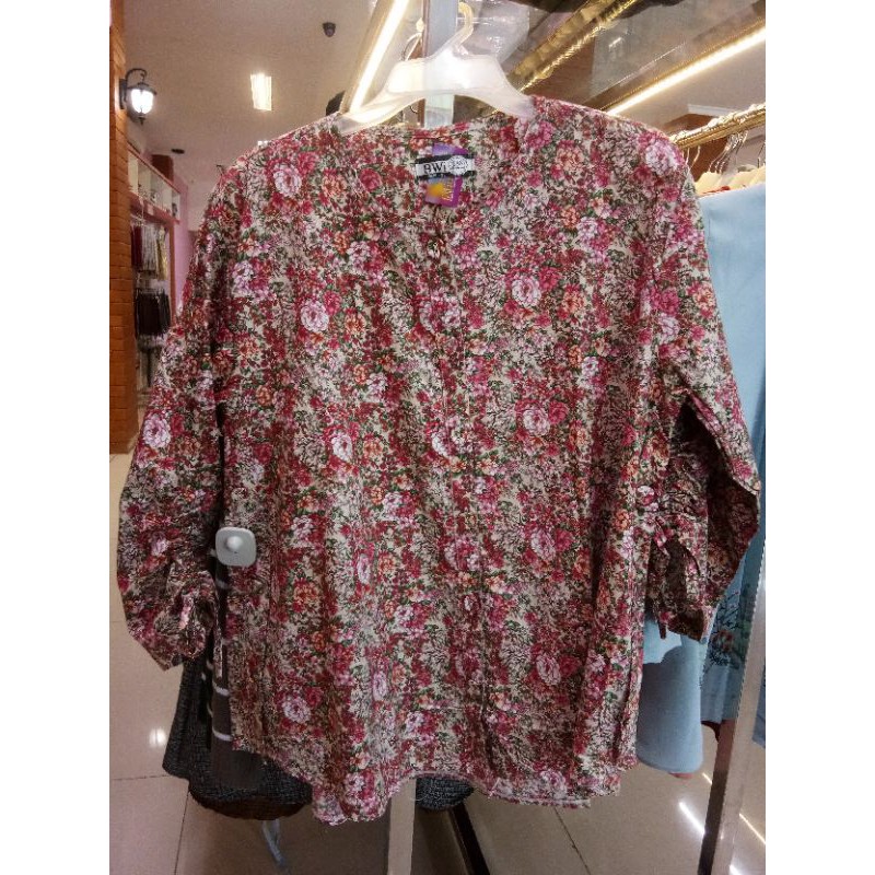 Blus Katun Jepang Motif bunga² Big Size Bisa Untuk Busui