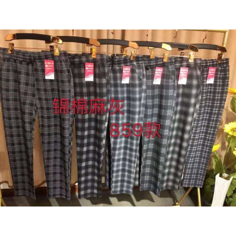 Celana Baggy Pants Wanita Motif Kotak-Kotak &amp; Salur Import Bahan Stretch Melar Fit To 3XL-4XL