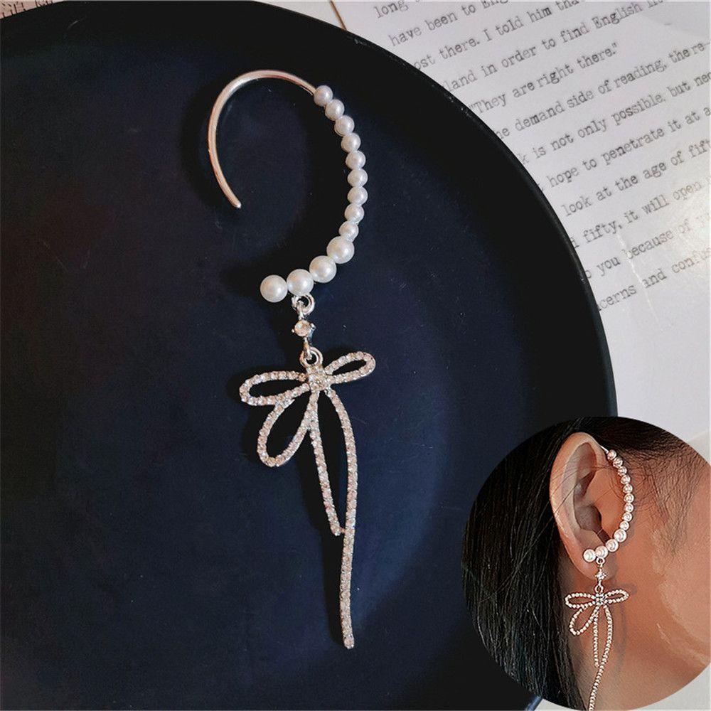 Lily Pearl Bow Ear Cuff Wanita Klip Telinga Tanpa Tindik Fake Piercing