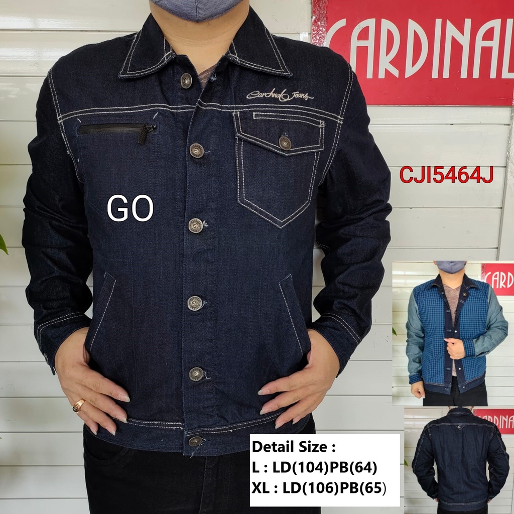 gof JDB XL-2XL CARDINAL JAKET JEANS Cowok Jaket Cowok Denim Jaket Kancing Pria Outdoor