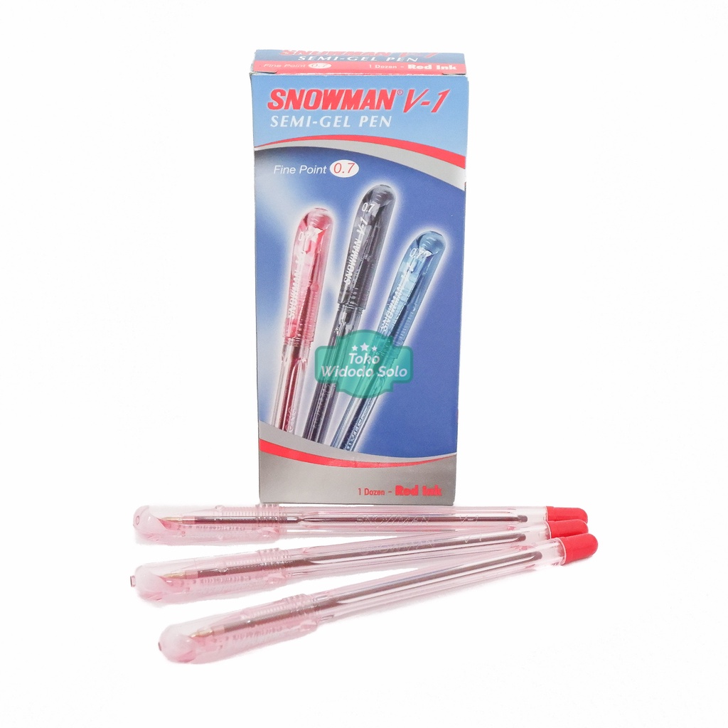

Pulpen Snowman V1 Semi Gel Pen 0,7mm Merah Bolpoin Ballpoint - 1 Pack Isi 12 Buah