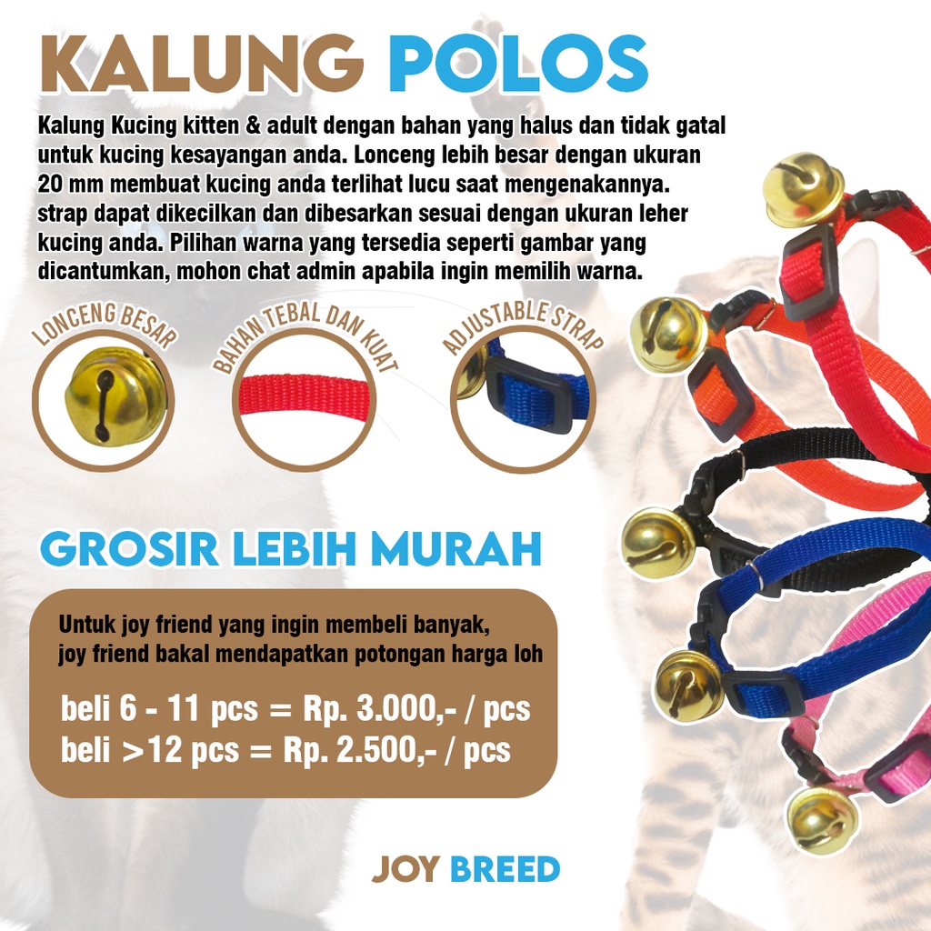 KALUNG KUCING POLOS DENGAN LONCENG BESAR 20MM BAHAN HALUS TIDAK GATAL