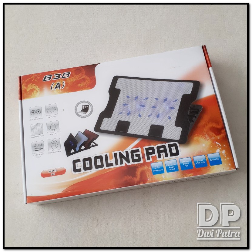 COOLING PAD 638 A USB BLUE LED SILENT DOUBLE FAN ERGOSTAND / COOLER PAD PENDINGIN LAPTOP NOTEBOOK