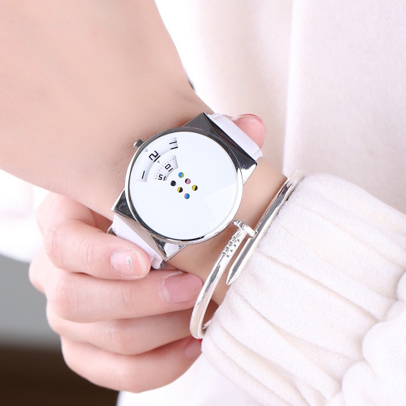 Jam Tangan Wanita Pria Mcy Kcy Moyibaby - Jam Tangan Quartz Bulat Hitam & Putih Untuk Pasangan-4