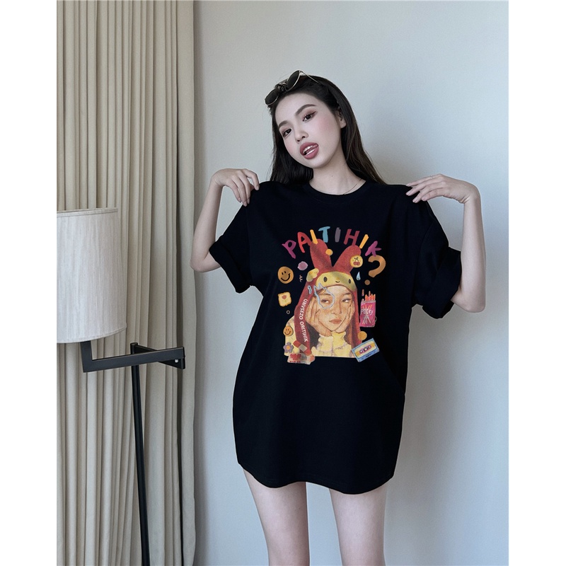 Printed T-shirt /T-shirt Oversize Koukla/baju oversize wanita murah/atasan wanita warna putih/outer kaos atasan baggy wanita