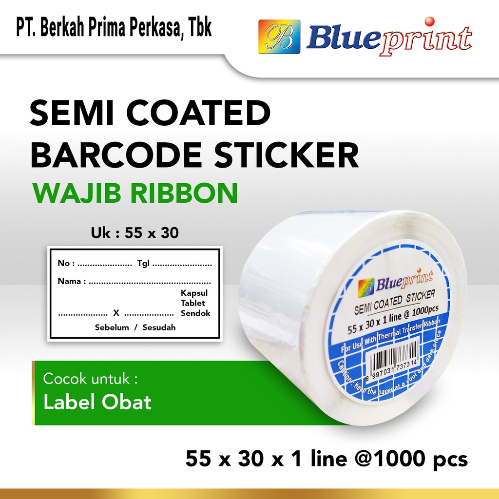 

Sticker label Barcode Semicoated BLUEPRINT 55x30 mm 1 Line isi 1000Pcs