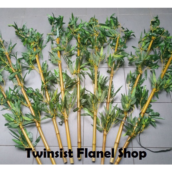 Batang Bambu + Daun Artificial Plastik Palsu Tinggi 100Cm/ Pohon Artificial Bambu Partisi / Bunga Ar