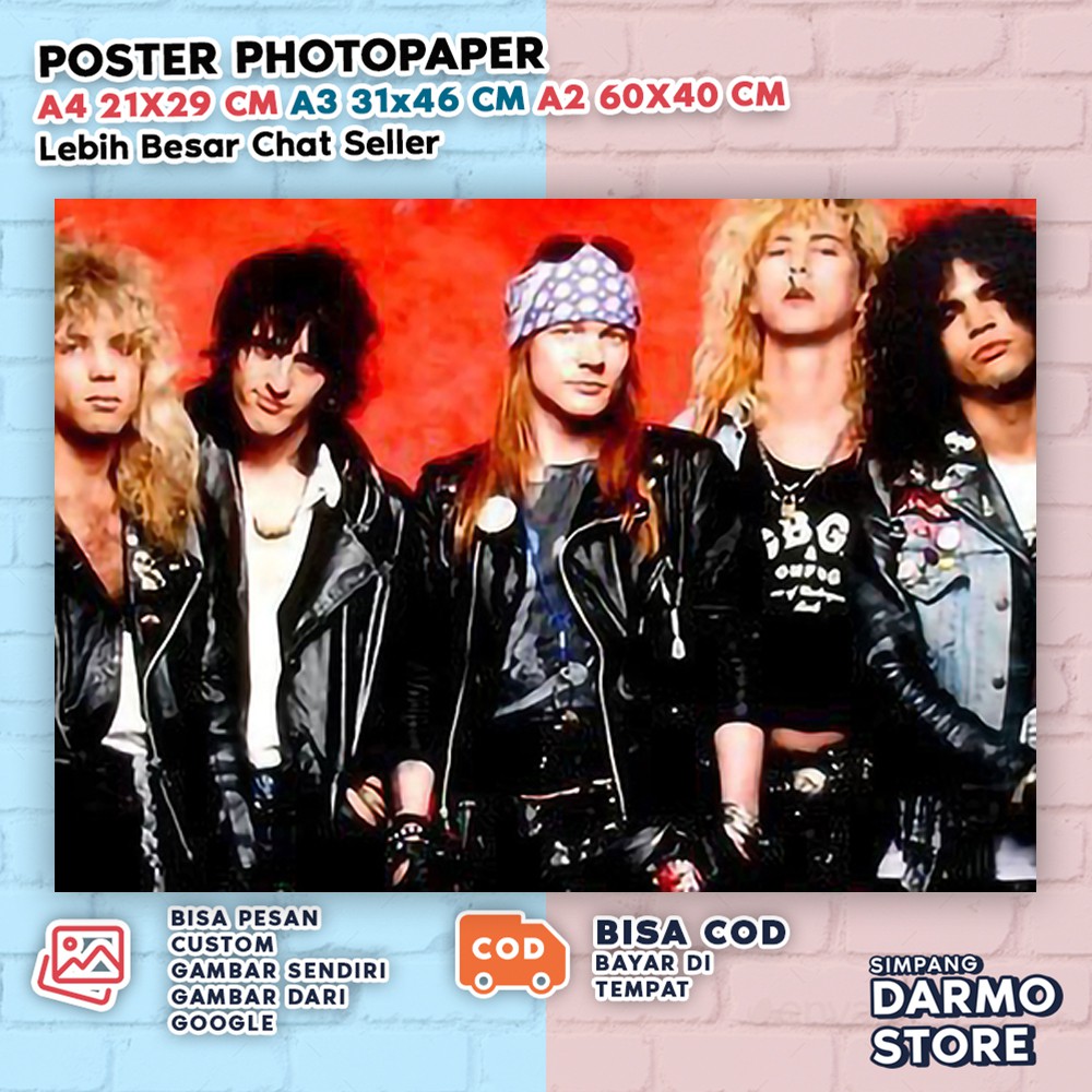 Poster Guns N Roses Hiasan Dinding Band Rock 90 an Vintage Aesthetic GNR Bisa Custom Gambar GNRX-24